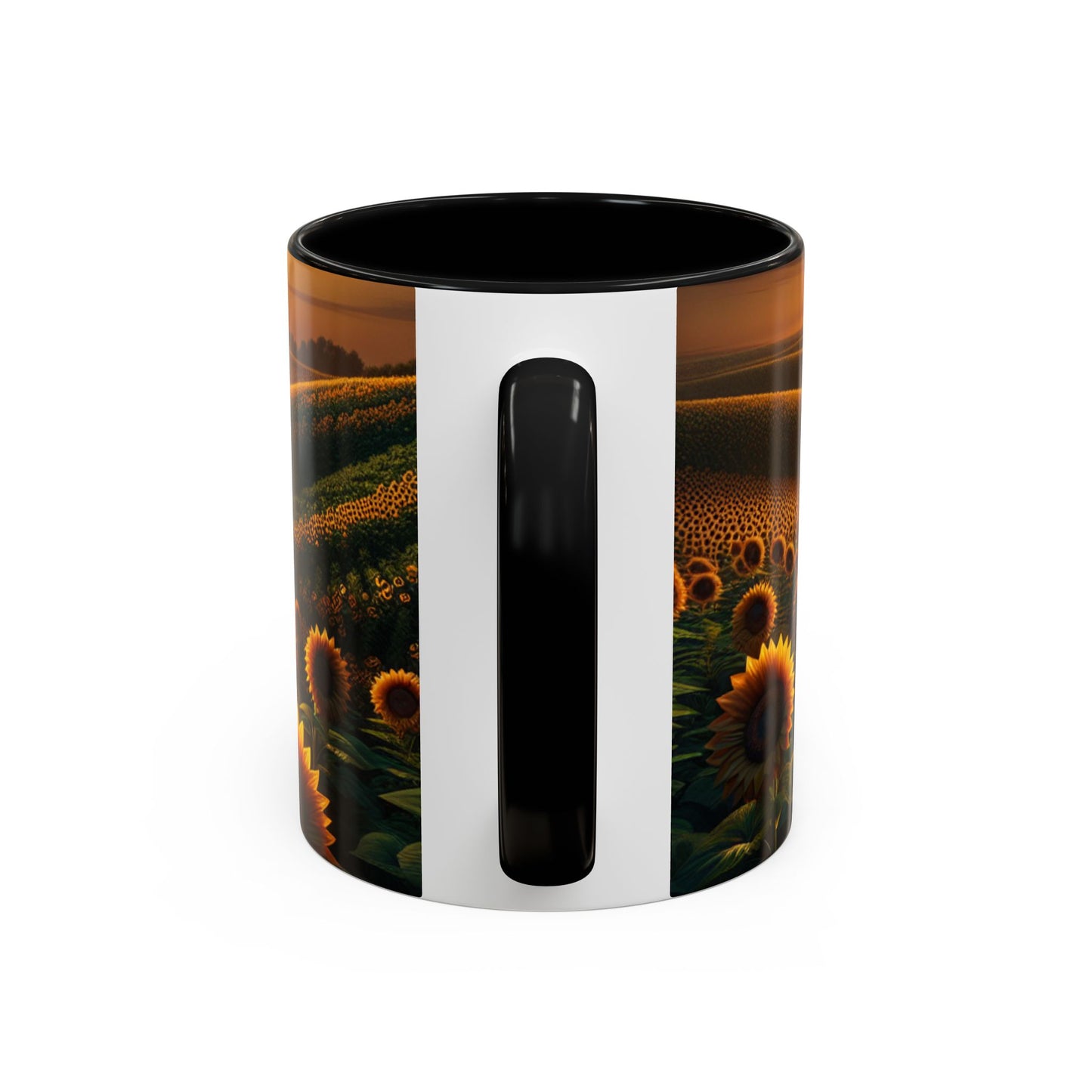 Golden Sunrise Amidst Sunflower Valleys - Mugs