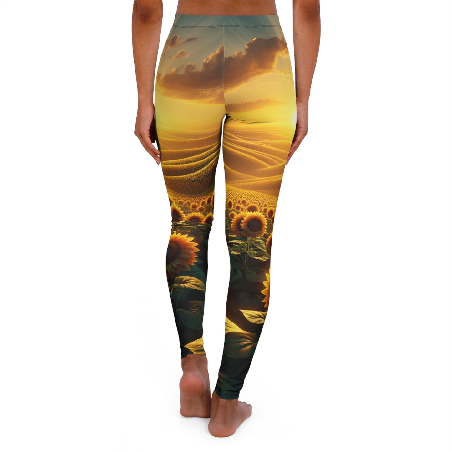 Golden Sunrise Amidst Sunflower Valleys - Leggings