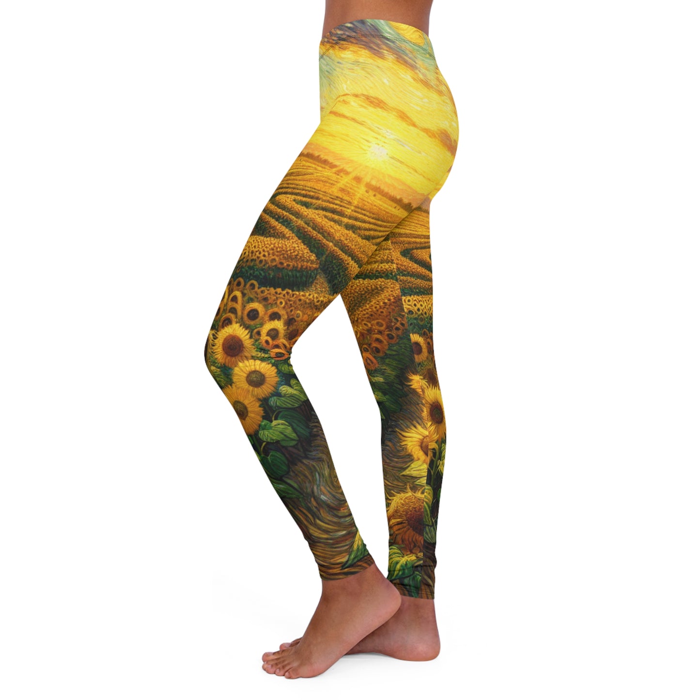 Sun-drenched Van Gogh-inspired Sunflower Spiral - Leggings