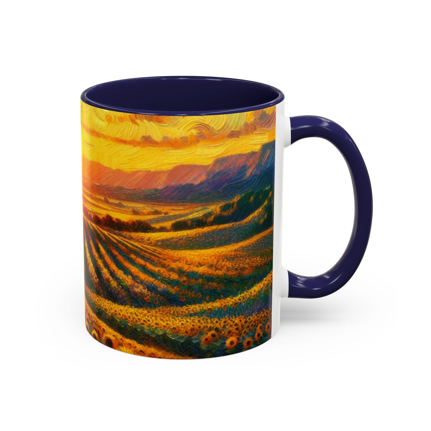 Sunset Whirls over Sunflower Fields - Mugs