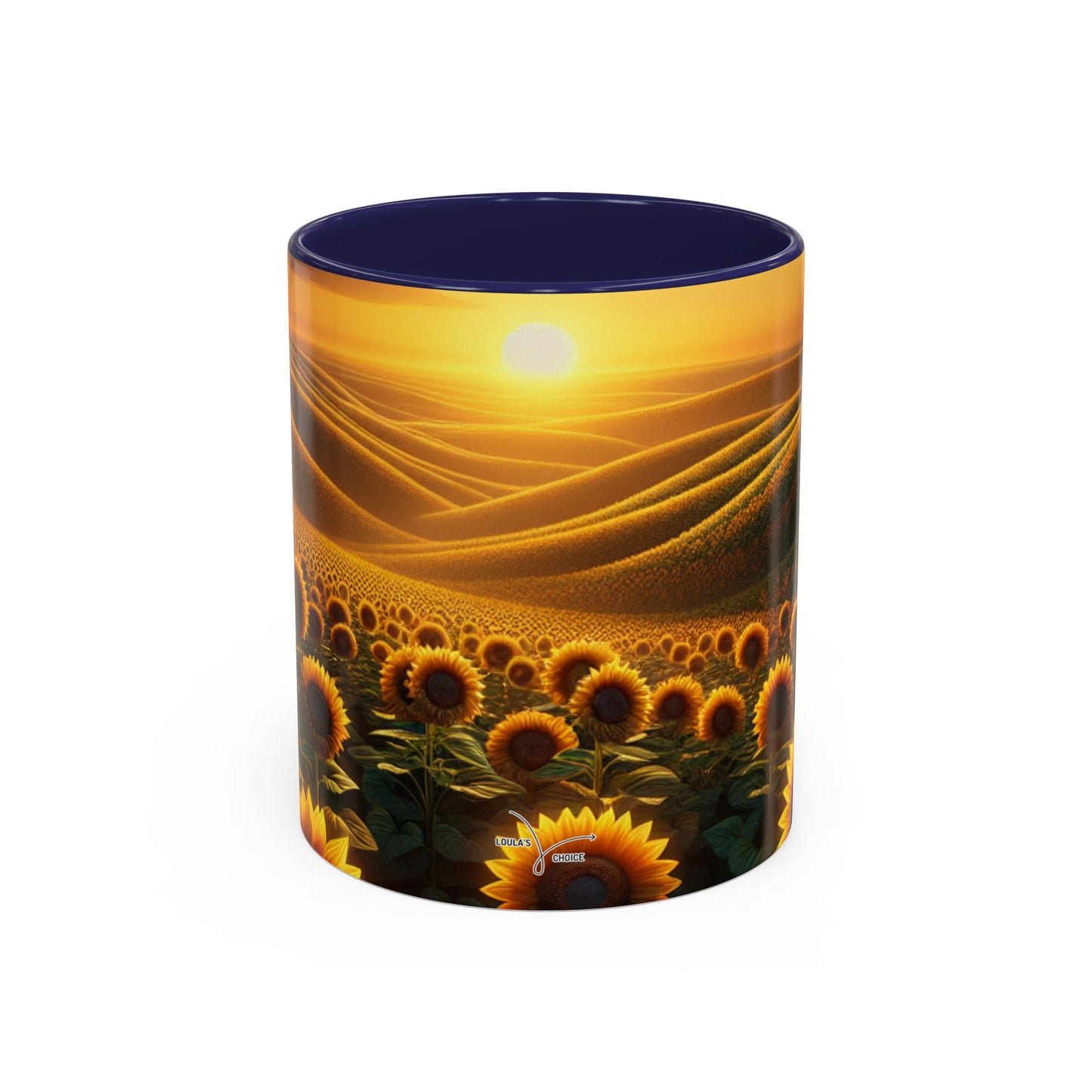 Golden Sunrise Amidst Sunflower Valleys - Mugs