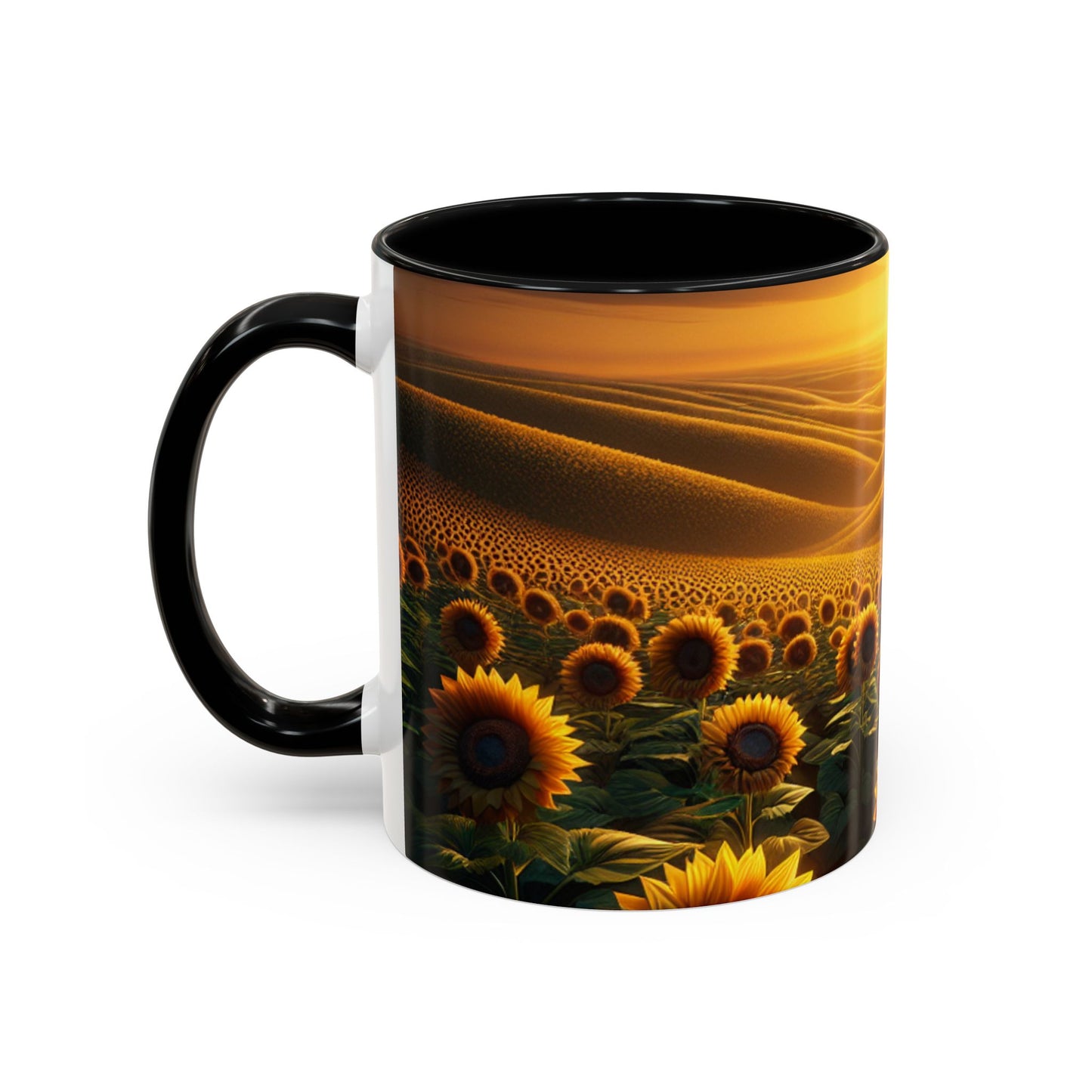 Golden Sunrise Amidst Sunflower Valleys - Mugs