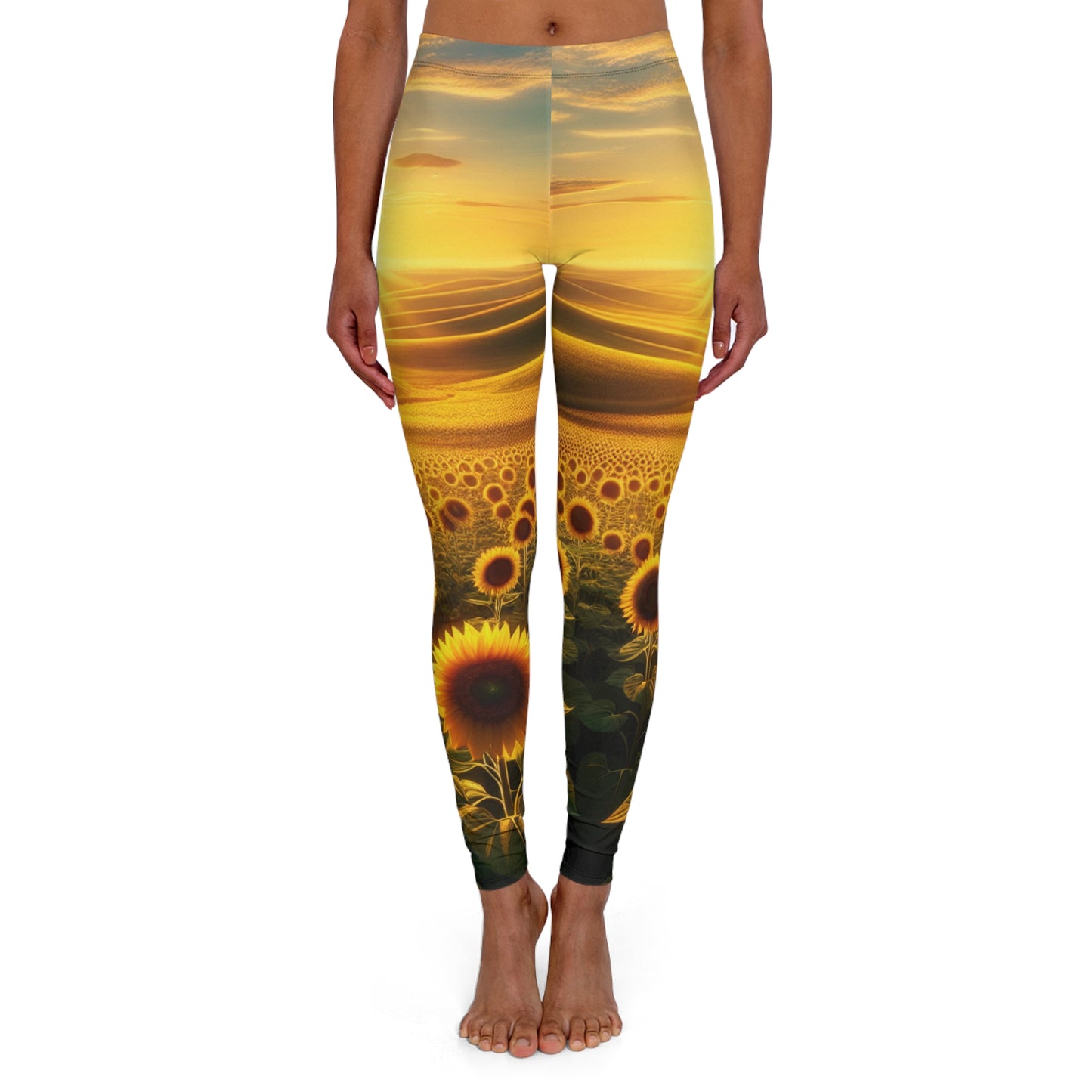 Golden Sunrise Over Sunflower Valley - Leggings