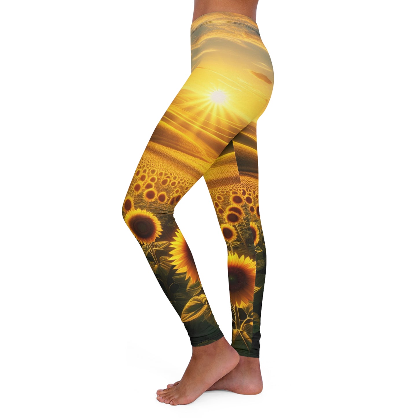 Golden Sunrise Over Sunflower Valley - Leggings
