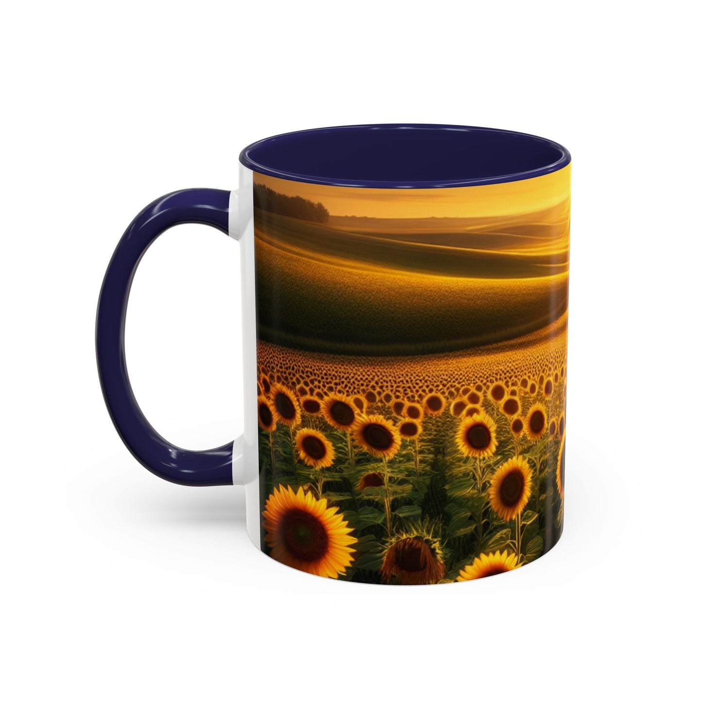 Golden Sunrise Over Sunflower Valley - Mugs