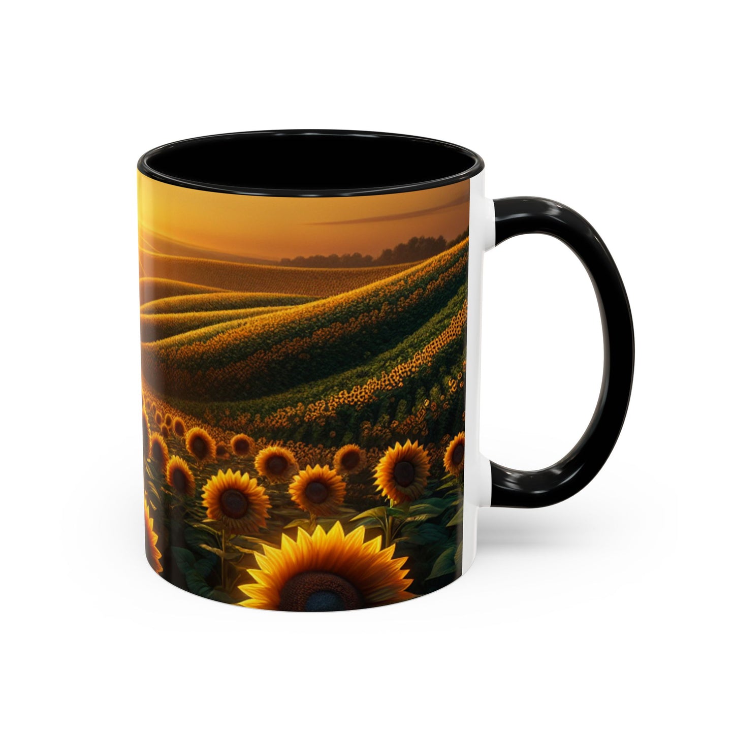 Golden Sunrise Amidst Sunflower Valleys - Mugs