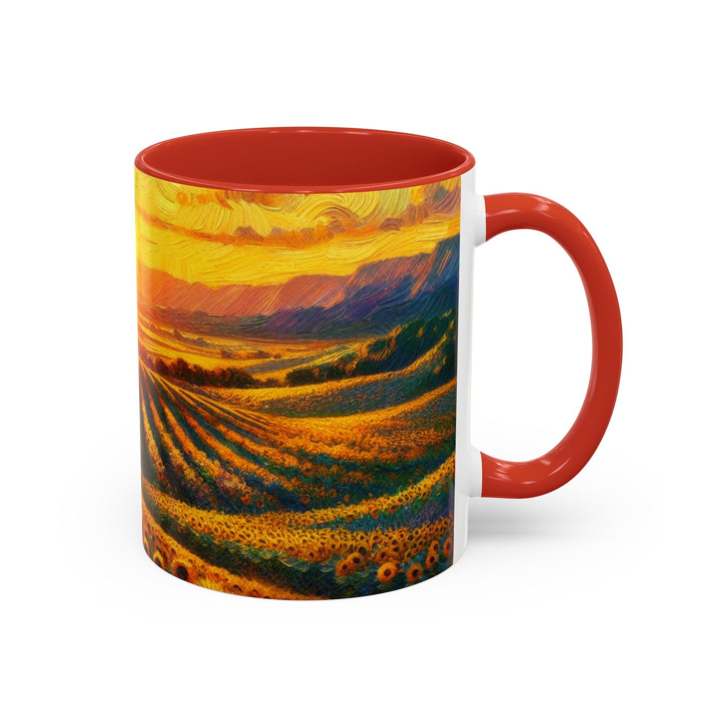 Sunset Whirls over Sunflower Fields - Mugs