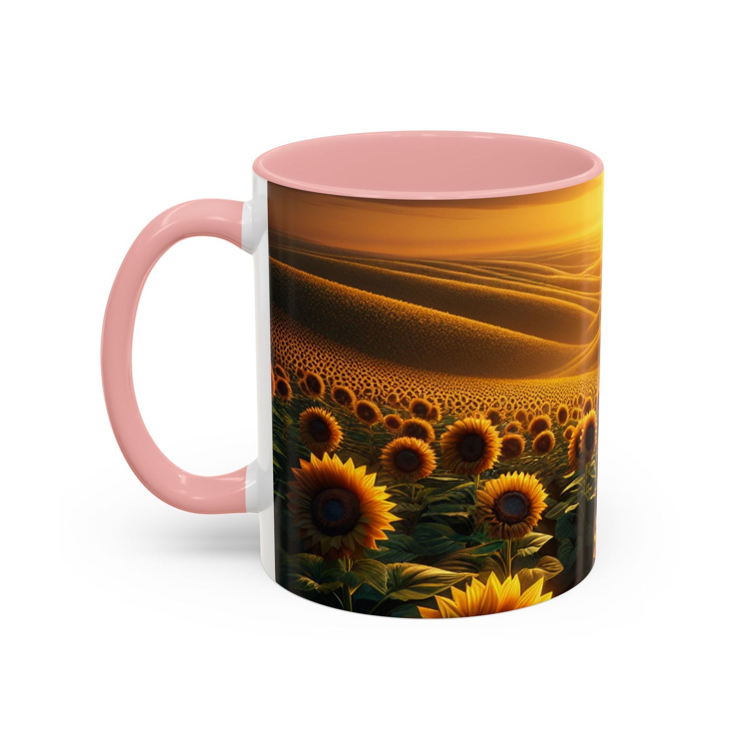 Golden Sunrise Amidst Sunflower Valleys - Mugs