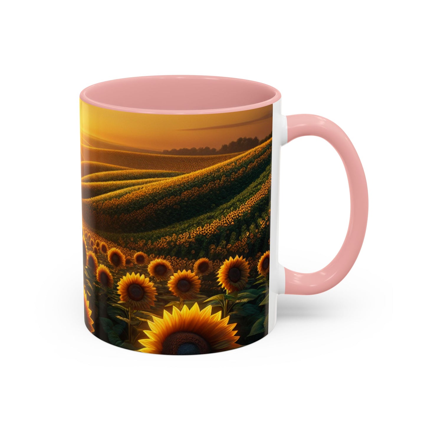 Golden Sunrise Amidst Sunflower Valleys - Mugs