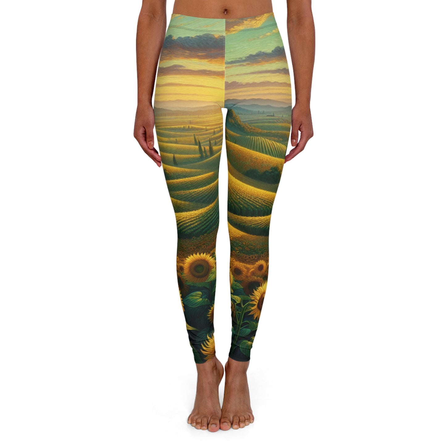 Golden Sunflower Fields at Dusk - Leggings