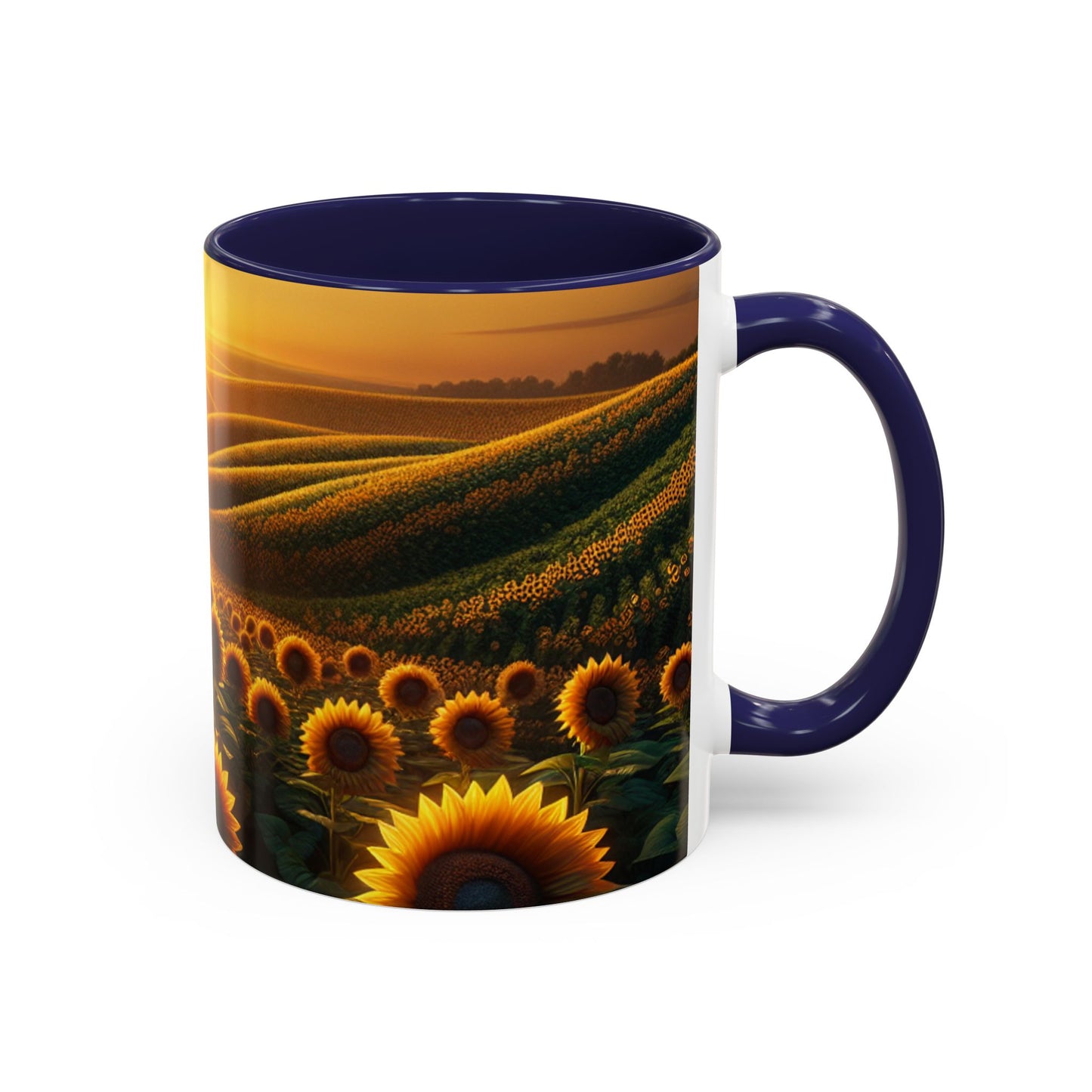 Golden Sunrise Amidst Sunflower Valleys - Mugs