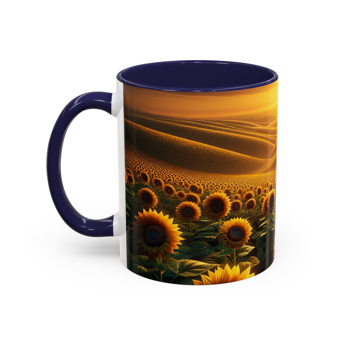 Golden Sunrise Amidst Sunflower Valleys - Mugs