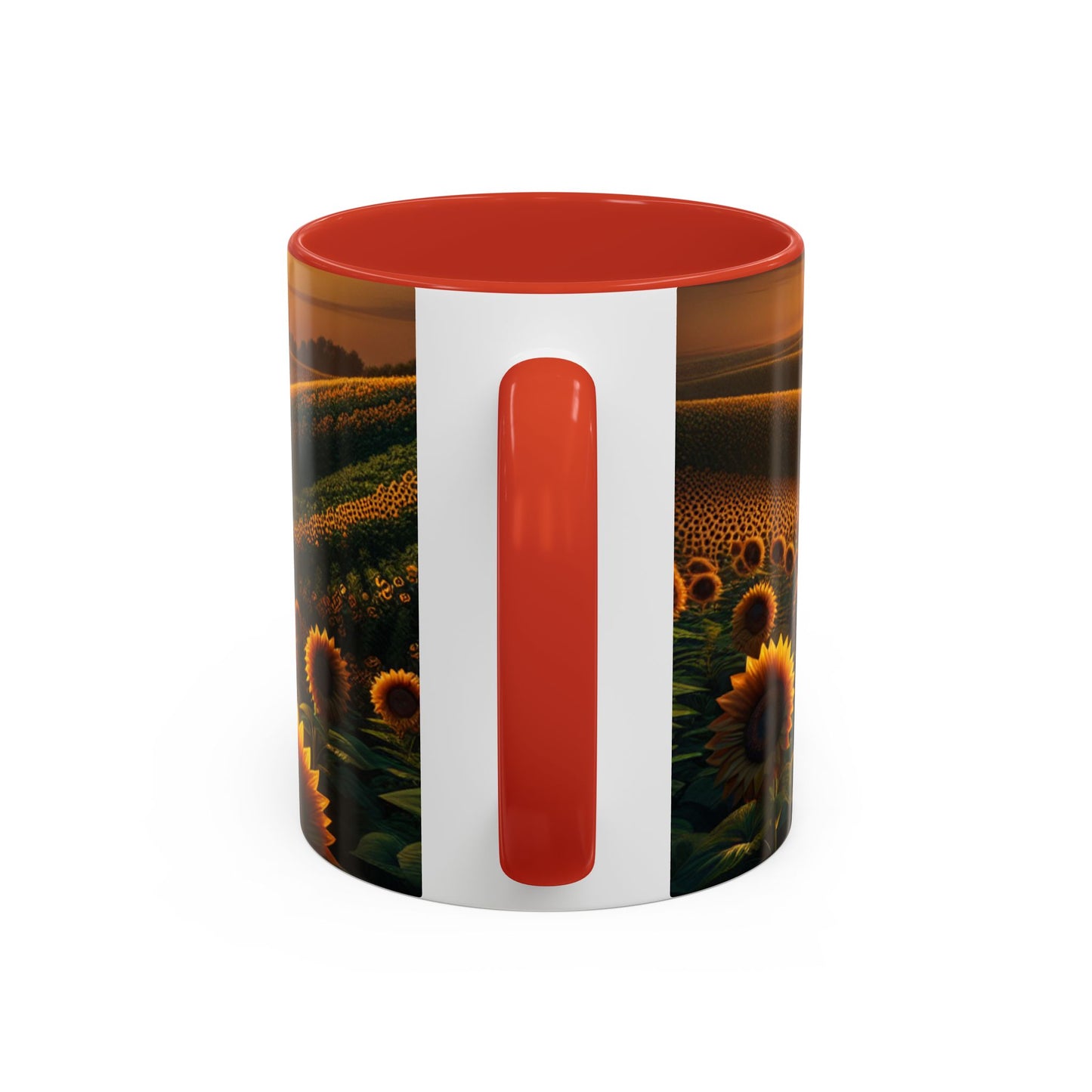 Golden Sunrise Amidst Sunflower Valleys - Mugs