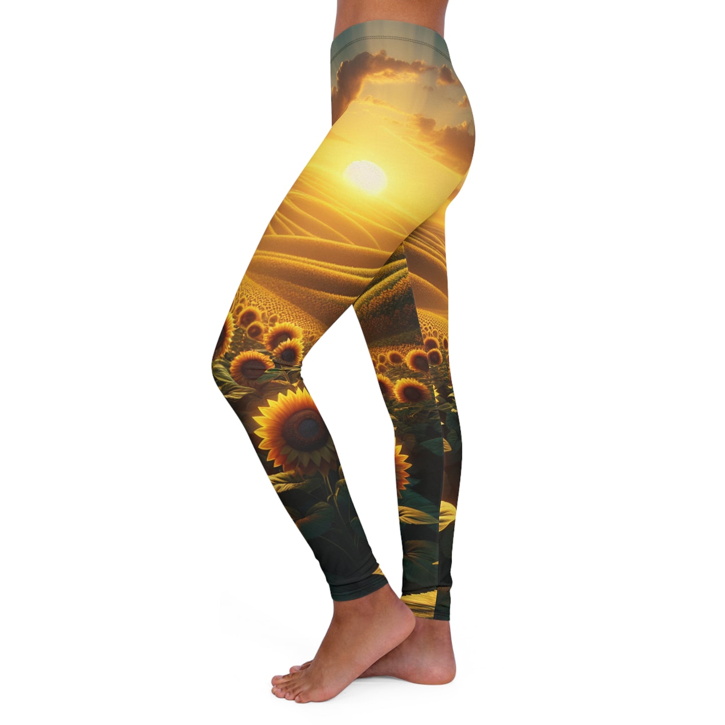 Golden Sunrise Amidst Sunflower Valleys - Leggings