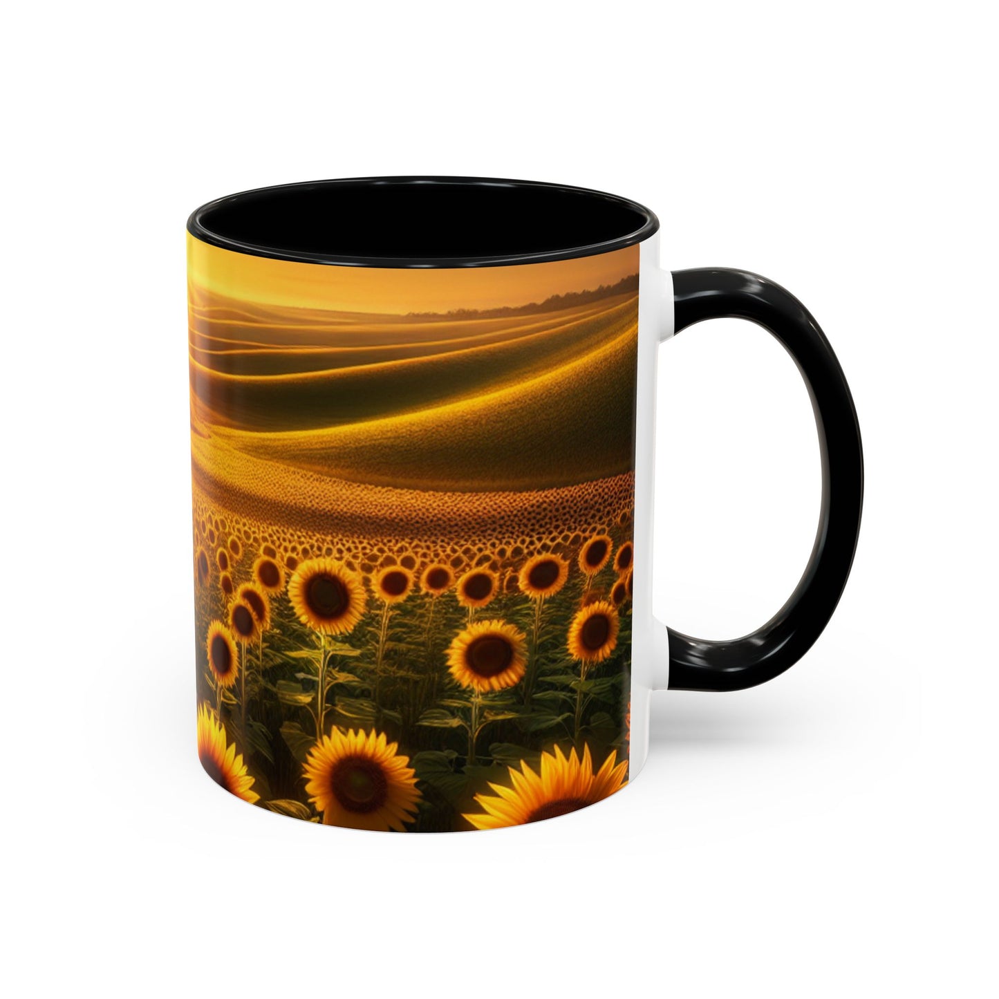 Golden Sunrise Over Sunflower Valley - Mugs