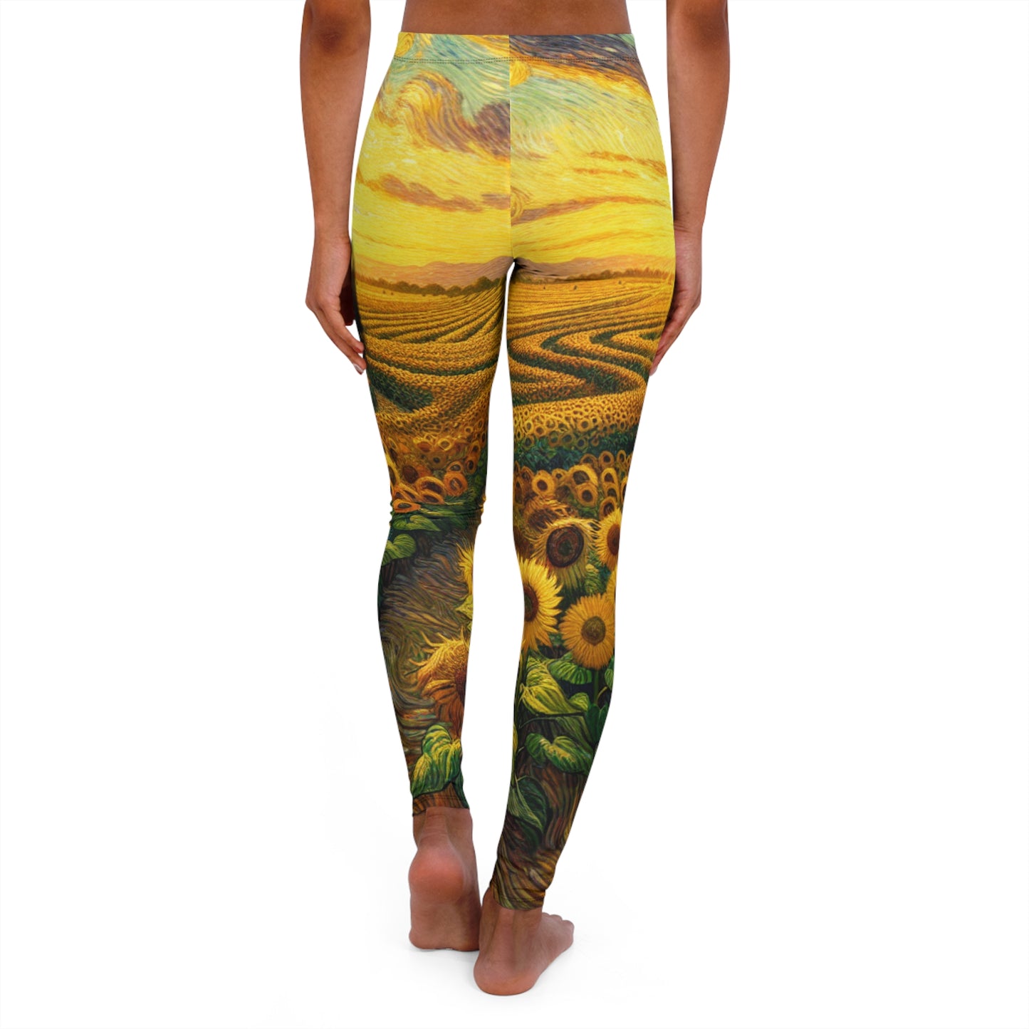 Sun-drenched Van Gogh-inspired Sunflower Spiral - Leggings