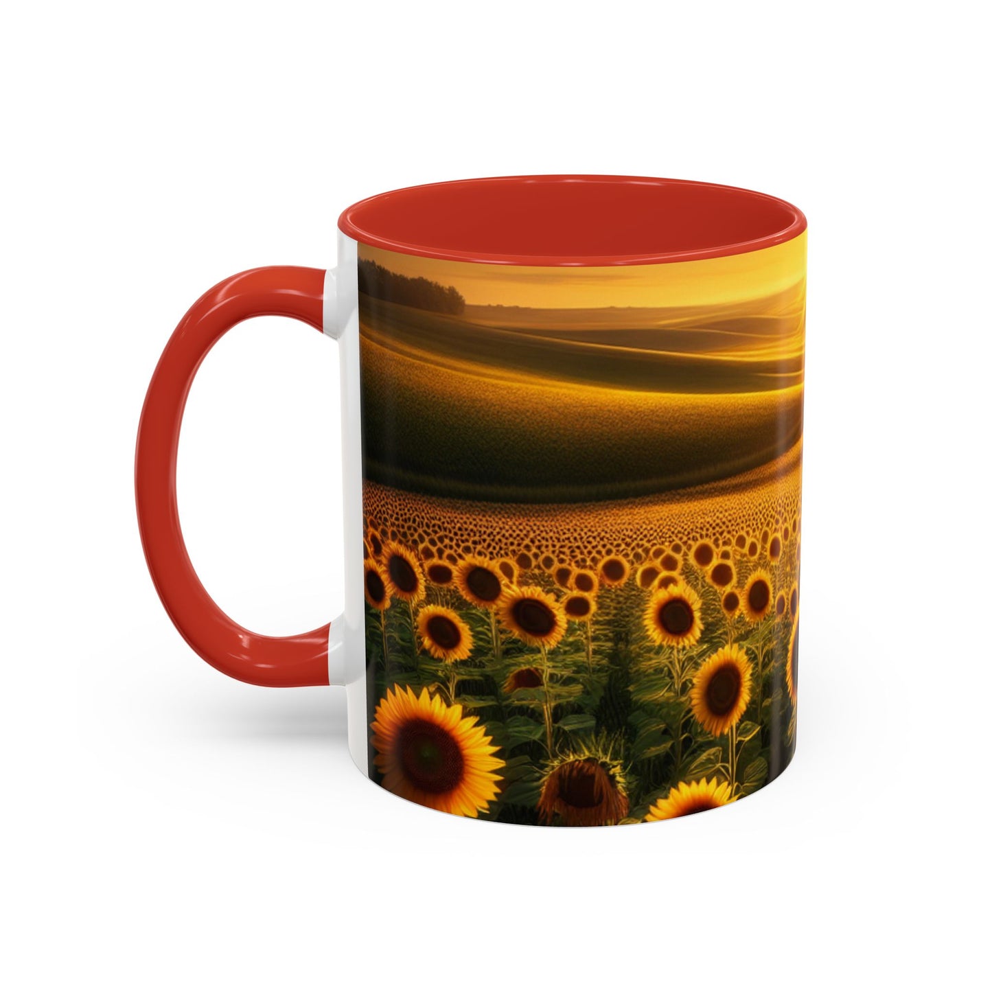 Golden Sunrise Over Sunflower Valley - Mugs