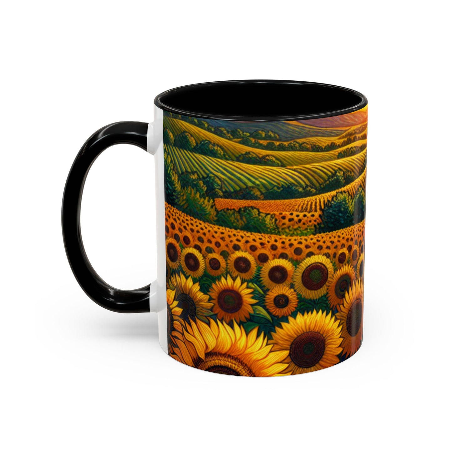 Sunset Serenade in Sunflower Fields - Mugs