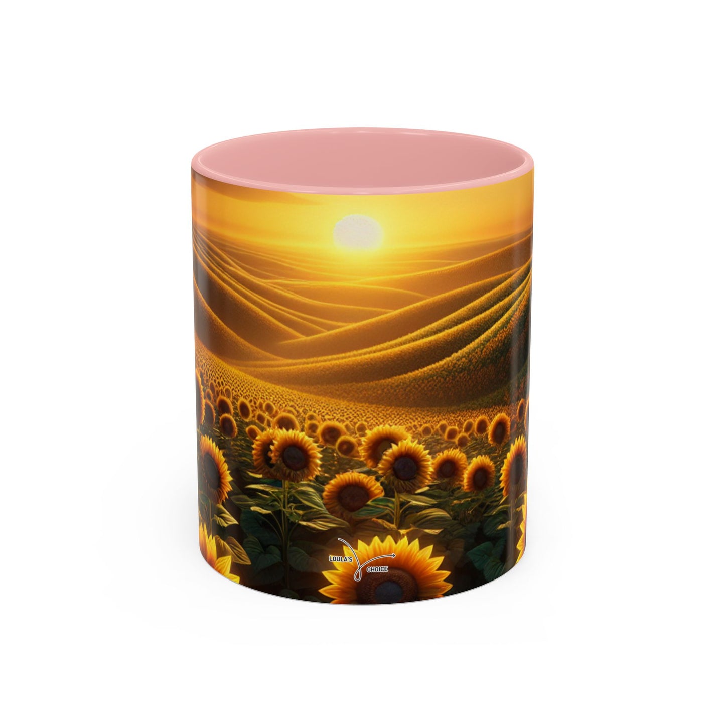 Golden Sunrise Amidst Sunflower Valleys - Mugs