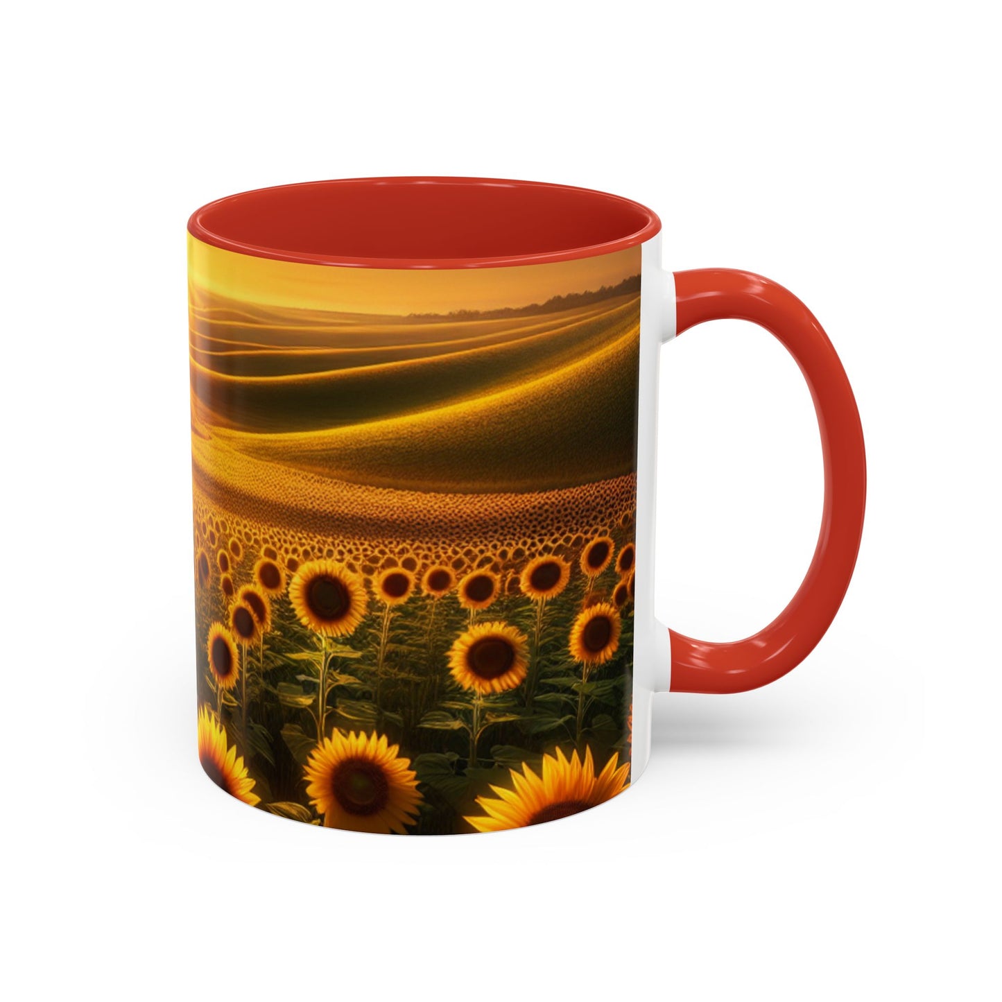 Golden Sunrise Over Sunflower Valley - Mugs