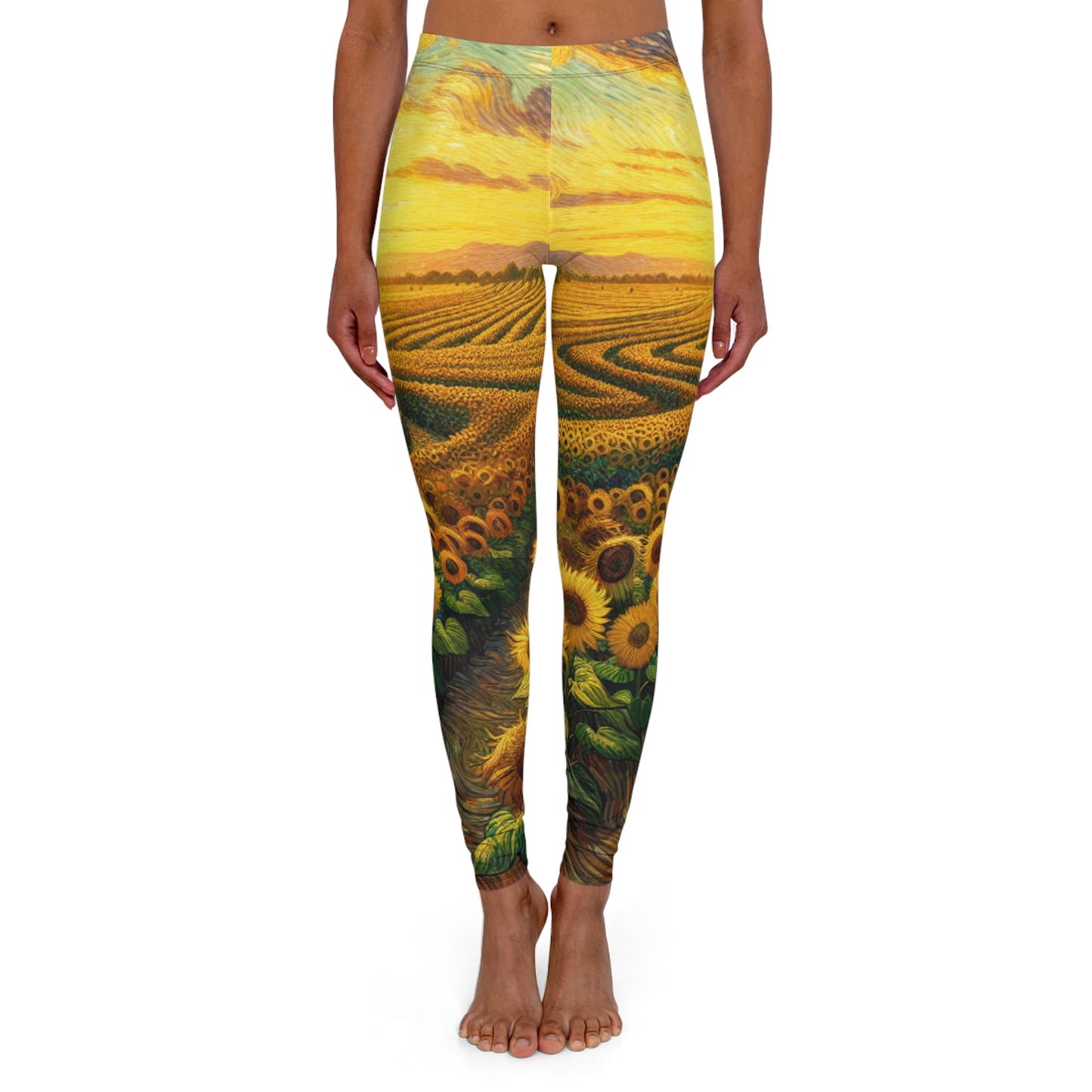 Sun-drenched Van Gogh-inspired Sunflower Spiral - Leggings