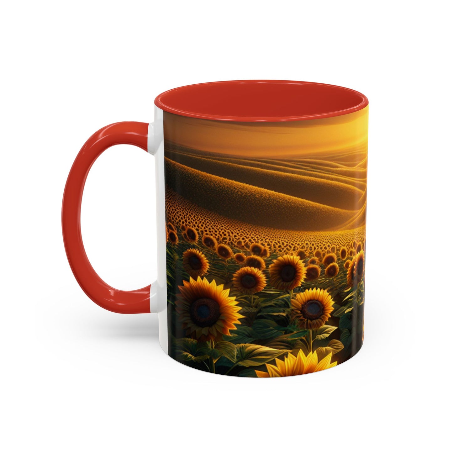 Golden Sunrise Amidst Sunflower Valleys - Mugs