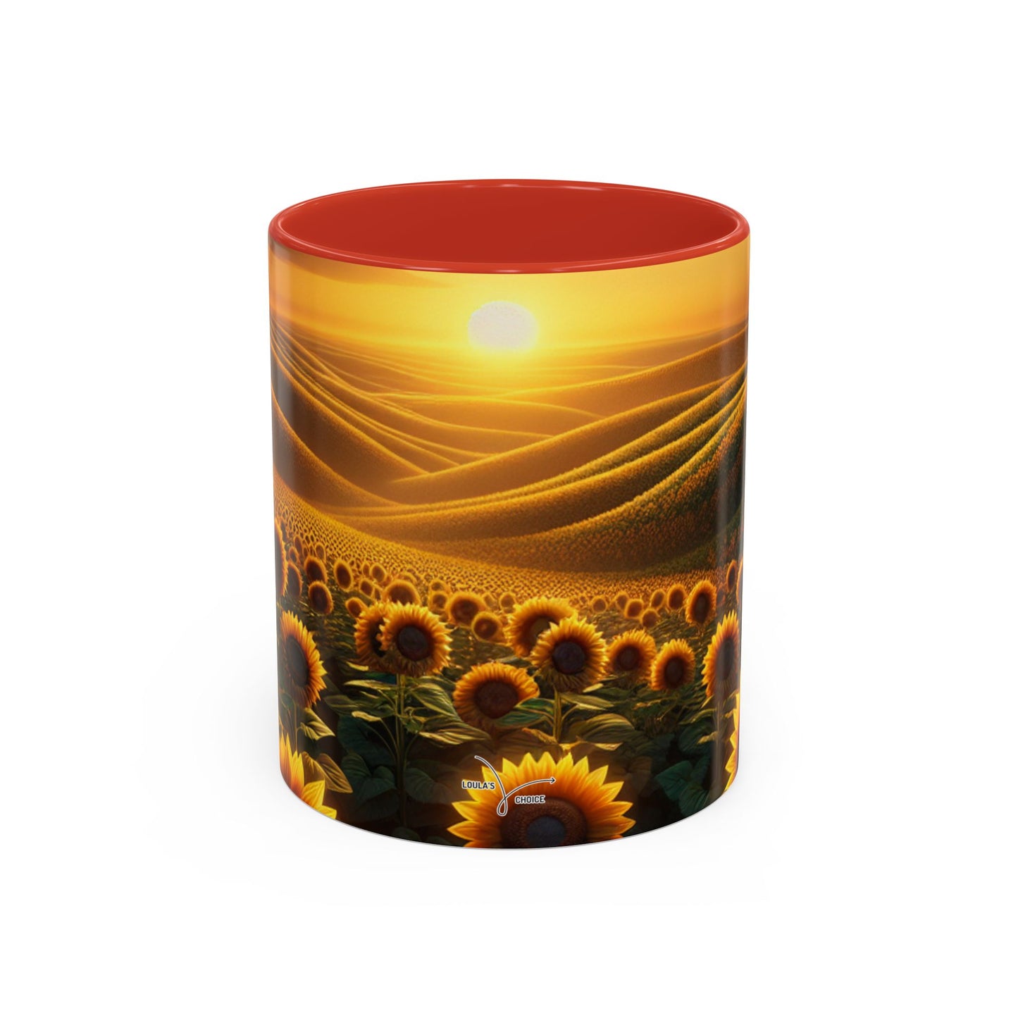 Golden Sunrise Amidst Sunflower Valleys - Mugs