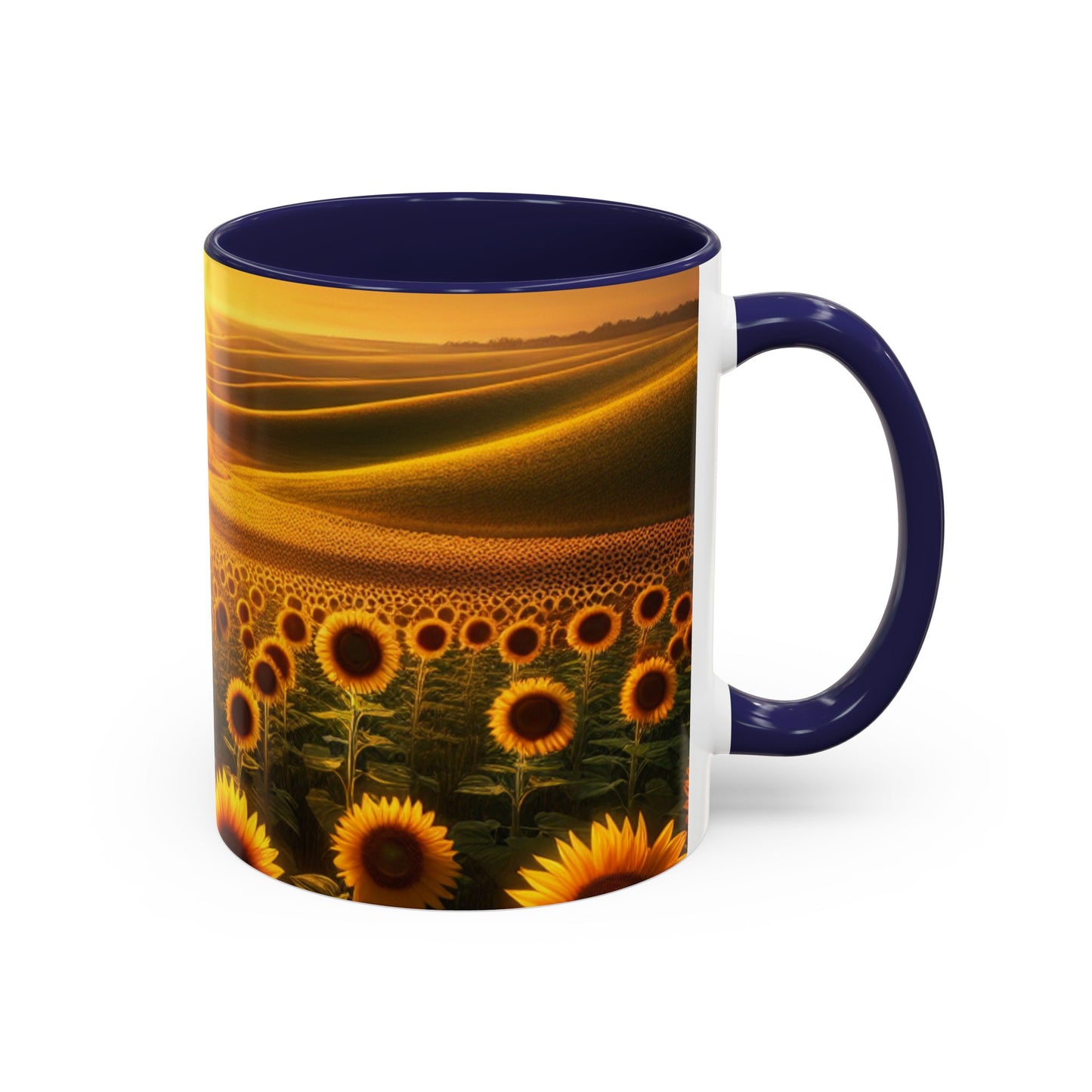 Golden Sunrise Over Sunflower Valley - Mugs