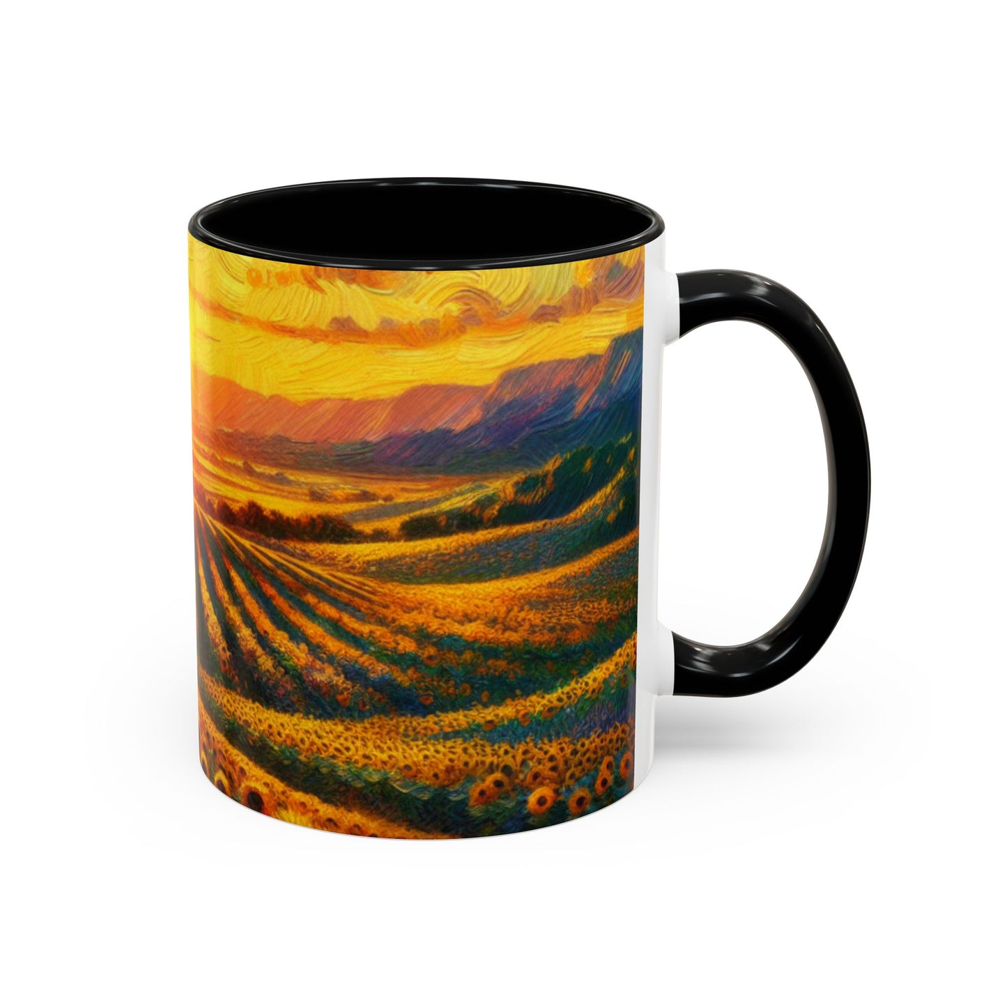 Sunset Whirls over Sunflower Fields - Mugs