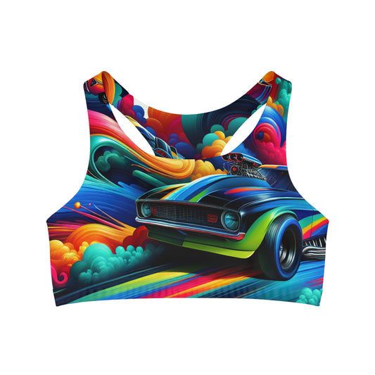 Vibrant Vrooom: Race Day Rhapsody - Sports Bra