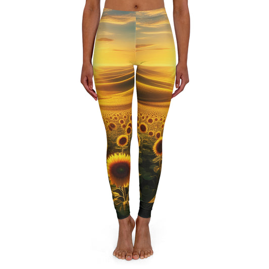 Golden Sunrise Over Sunflower Valley - Leggings