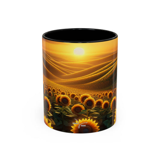 Golden Sunrise Amidst Sunflower Valleys - Mugs