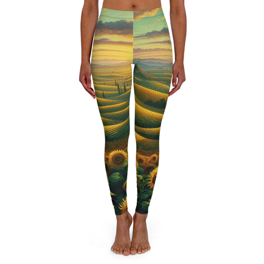 Golden Sunflower Fields at Dusk - Leggings