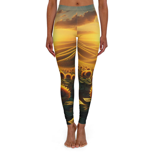 Golden Sunrise Amidst Sunflower Valleys - Leggings