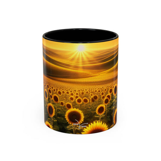 Golden Sunrise Over Sunflower Valley - Mugs