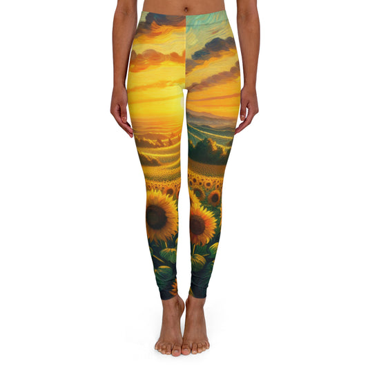 Golden Sunrise Sunflower Fields - Leggings