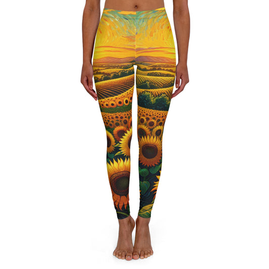 Sunset Serenade in Sunflower Fields - Leggings