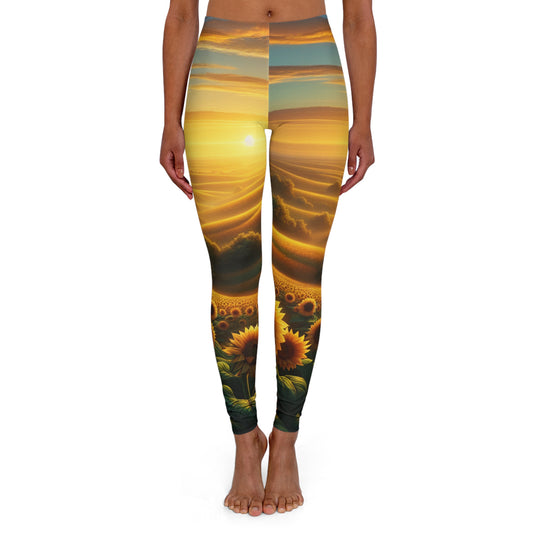 Golden Sunflower Fields at Dusk - Leggings
