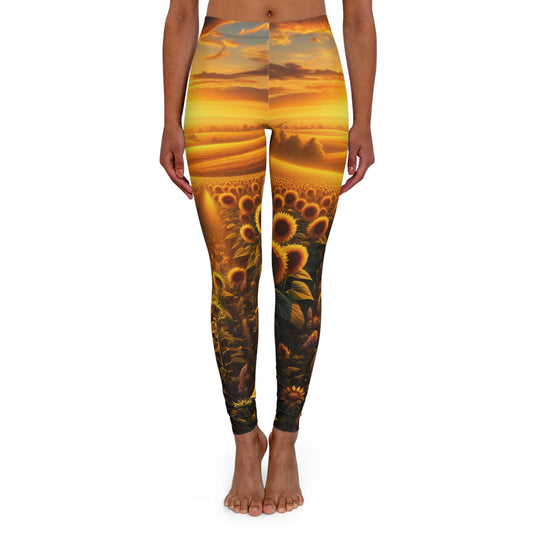 Golden Sunset Sunflower Fields - Leggings