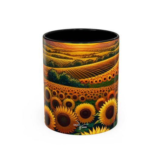 Sunset Serenade in Sunflower Fields - Mugs