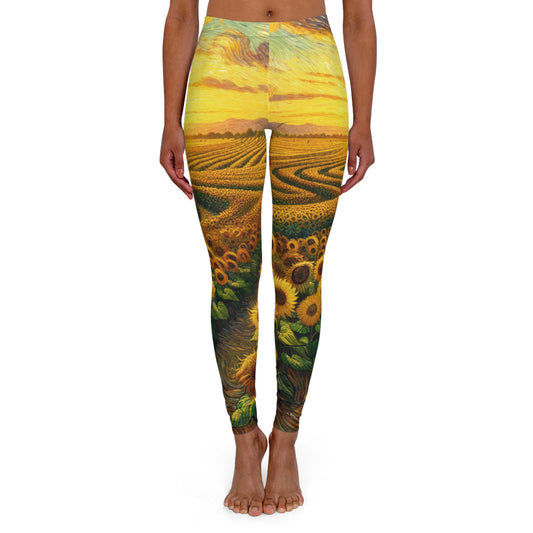 Sun-drenched Van Gogh-inspired Sunflower Spiral - Leggings