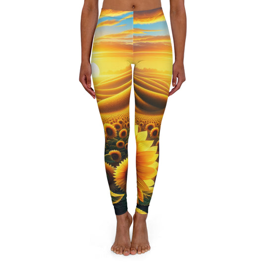 Golden Sunset Sunflower Fields - Leggings